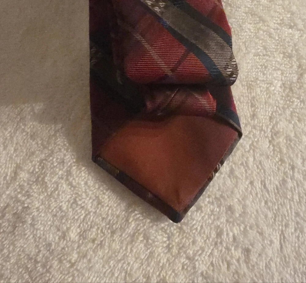Oleg Cassini Burgundy, Navy & Brown Striped Tie
